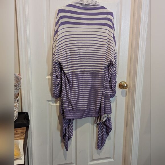 Attitudes By Renee Size 1X Purple & White Striped Open Front Cardigan Sweater - Picture 9 of 11